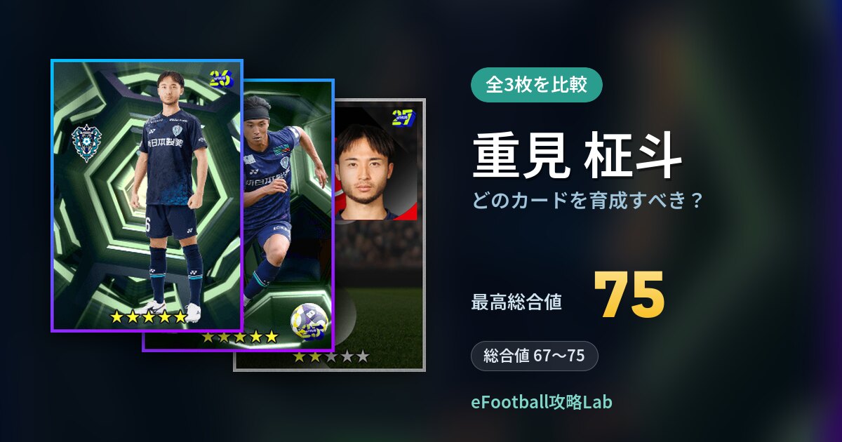 【イーフト】重見 柾斗はどのカードを育成すべき？全3枚を比較