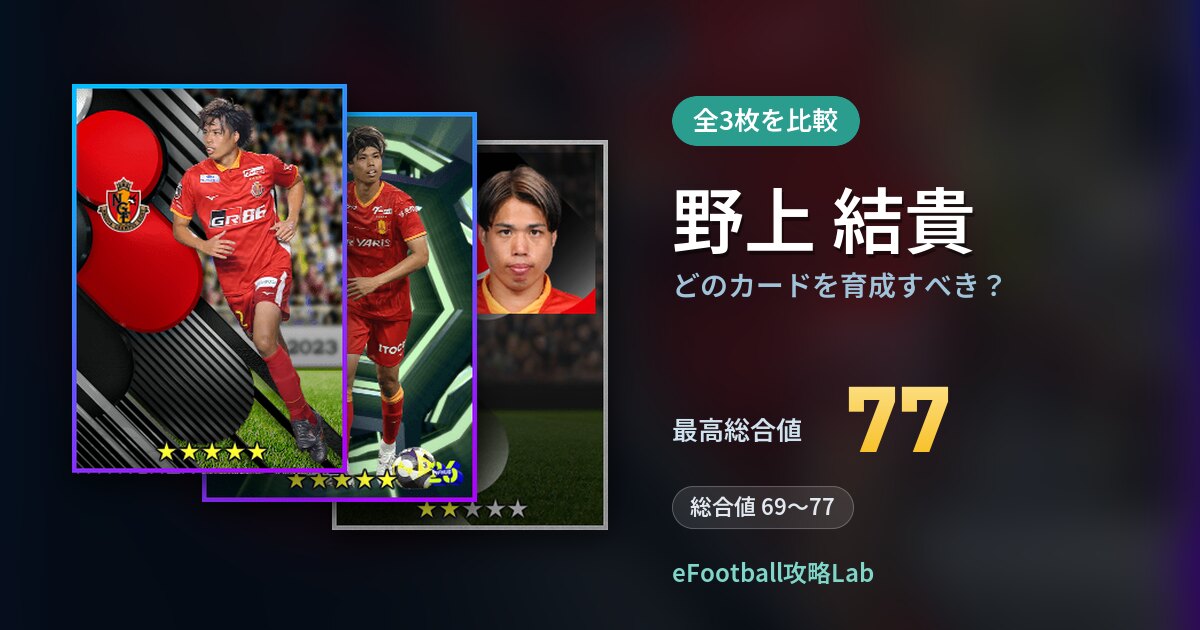 【イーフト】野上 結貴はどのカードを育成すべき？全3枚を比較