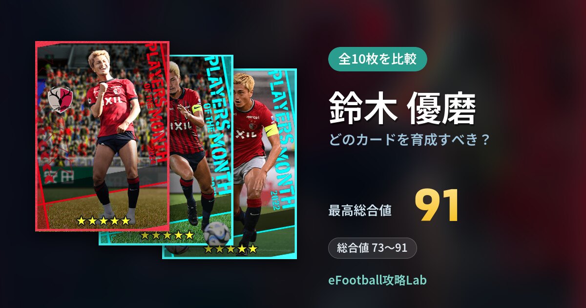 【イーフト】鈴木 優磨はどのカードを育成すべき？全10枚を比較