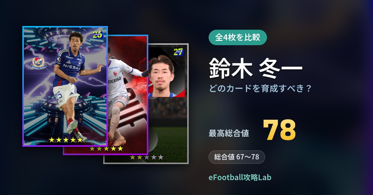 【イーフト】鈴木 冬一はどのカードを育成すべき?全4枚を比較