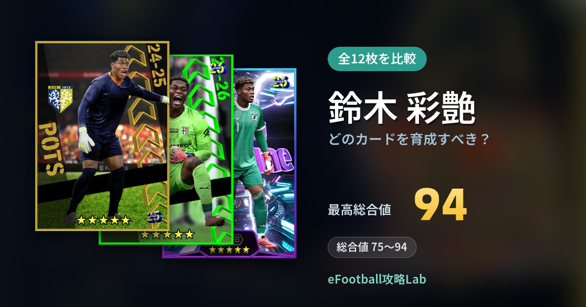 【イーフト】鈴木 彩艶はどのカードを育成すべき？全12枚を比較