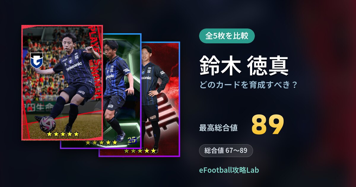 【イーフト】鈴木 徳真はどのカードを育成すべき?全5枚を比較