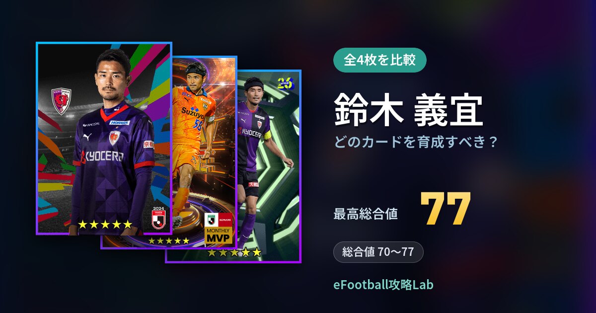 【イーフト】鈴木 義宜はどのカードを育成すべき?全4枚を比較