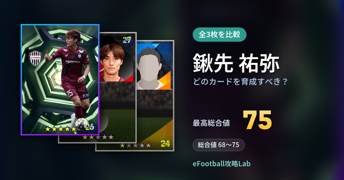 【イーフト】鍬先 祐弥はどのカードを育成すべき？全3枚を比較