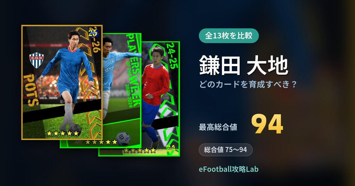 【イーフト】鎌田 大地はどのカードを育成すべき？全13枚を比較