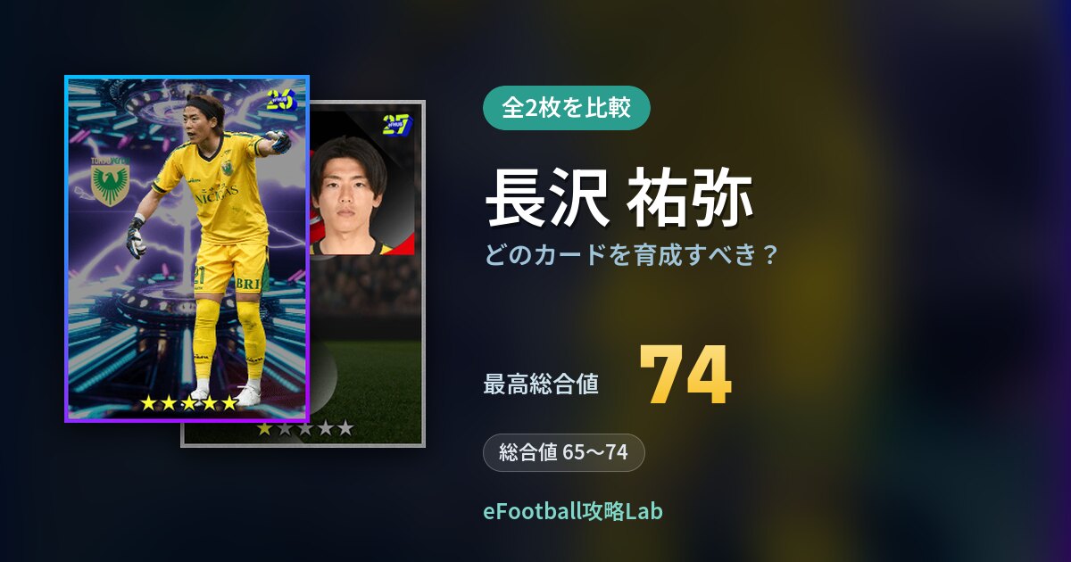 【イーフト】長沢 祐弥はどのカードを育成すべき？全2枚を比較