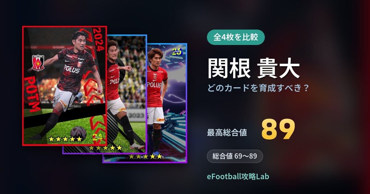 【イーフト】関根 貴大はどのカードを育成すべき？全4枚を比較