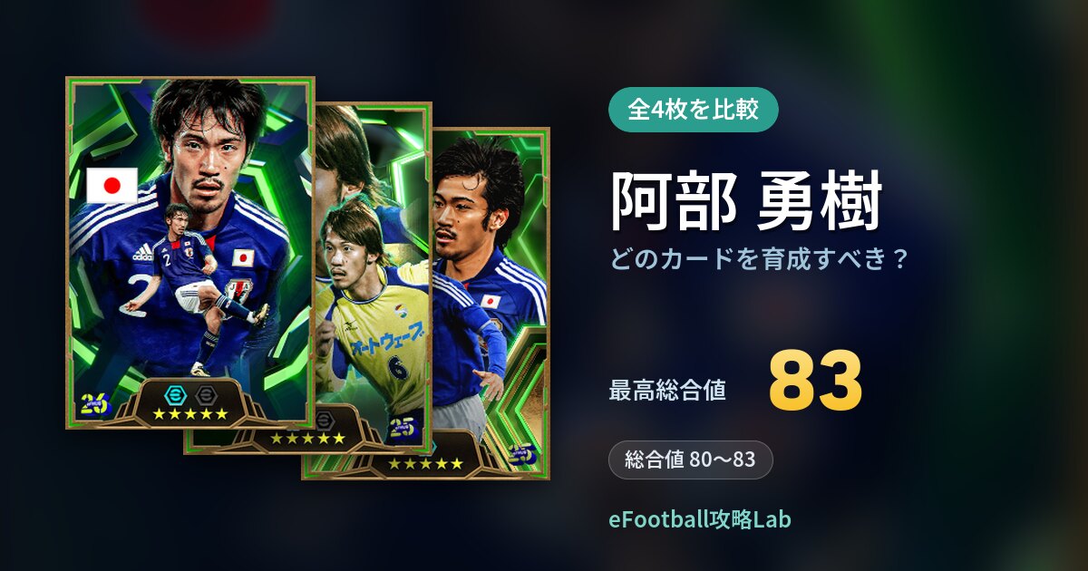 【イーフト】阿部 勇樹はどのカードを育成すべき？全4枚を比較