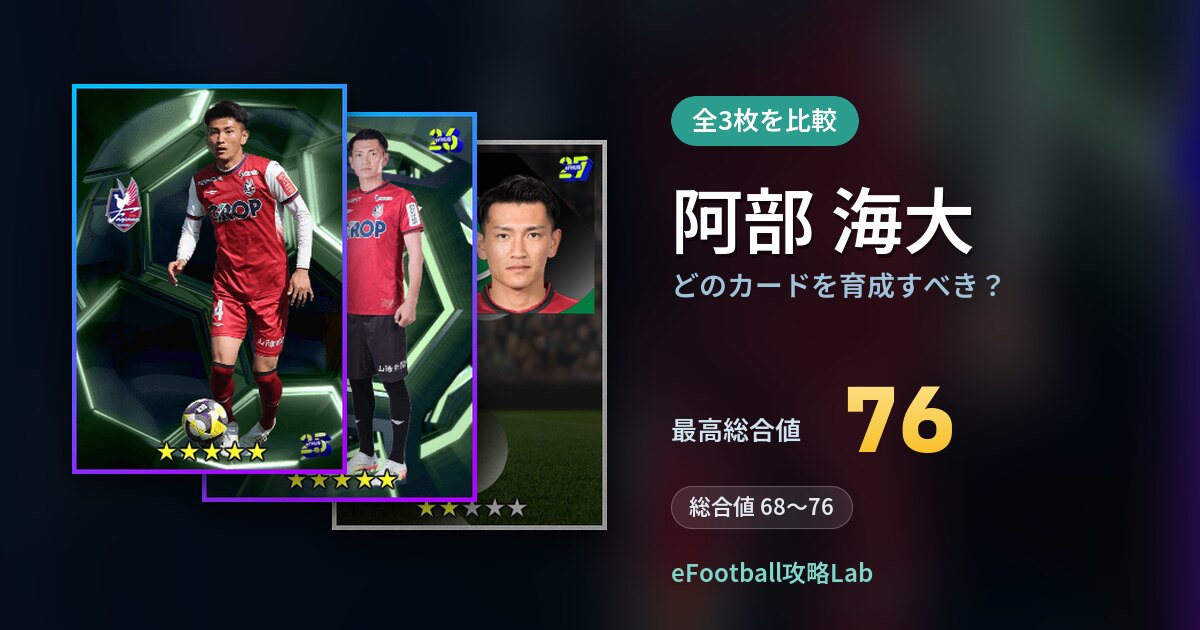 【イーフト】阿部 海大はどのカードを育成すべき？全3枚を比較