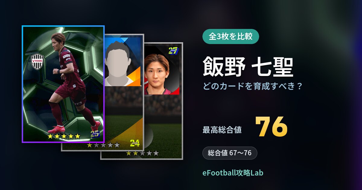 【イーフト】飯野 七聖はどのカードを育成すべき？全3枚を比較