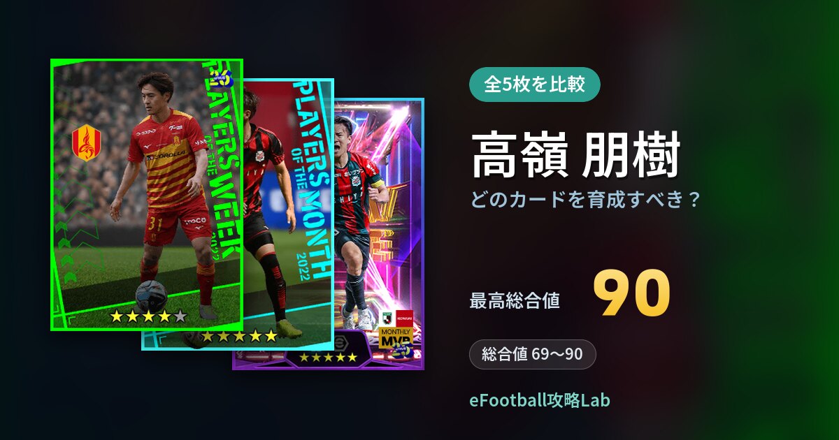 【イーフト】高嶺 朋樹はどのカードを育成すべき?全5枚を比較