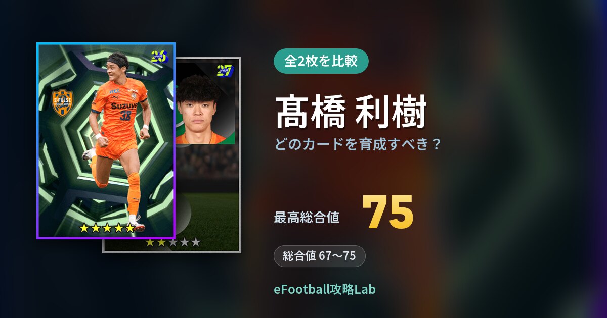 【イーフト】髙橋 利樹はどのカードを育成すべき？全2枚を比較