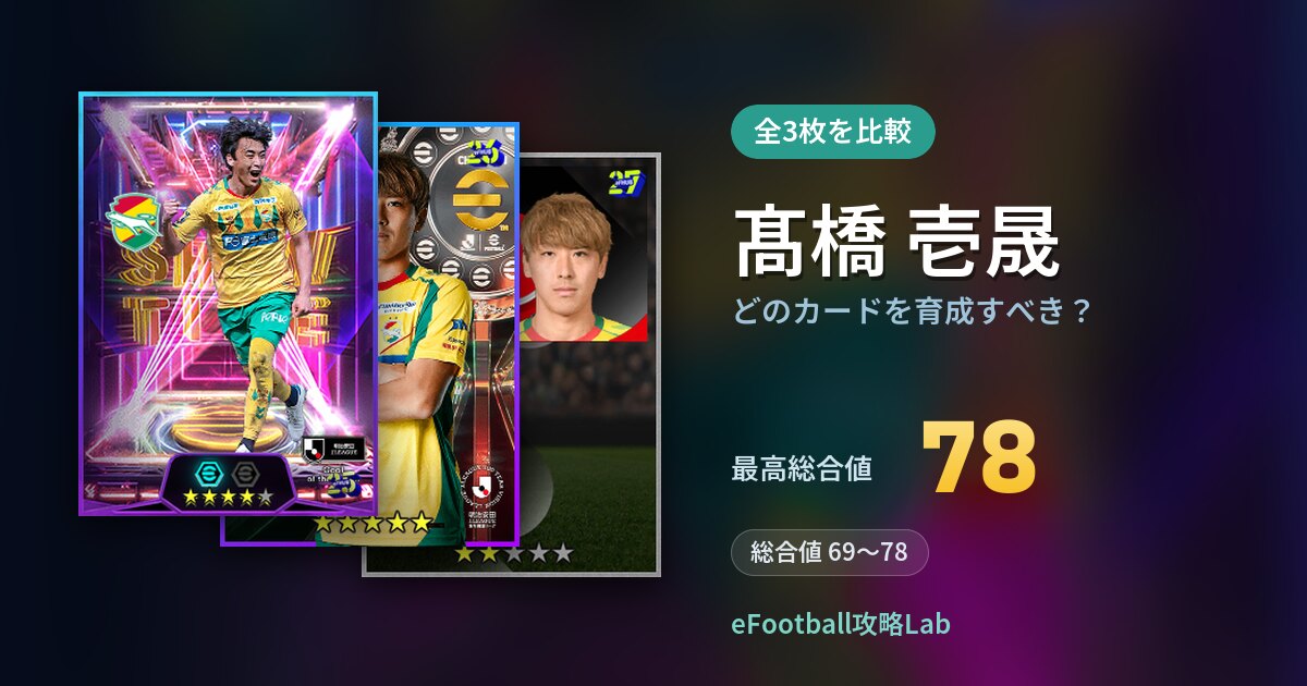 【イーフト】髙橋 壱晟はどのカードを育成すべき？全3枚を比較