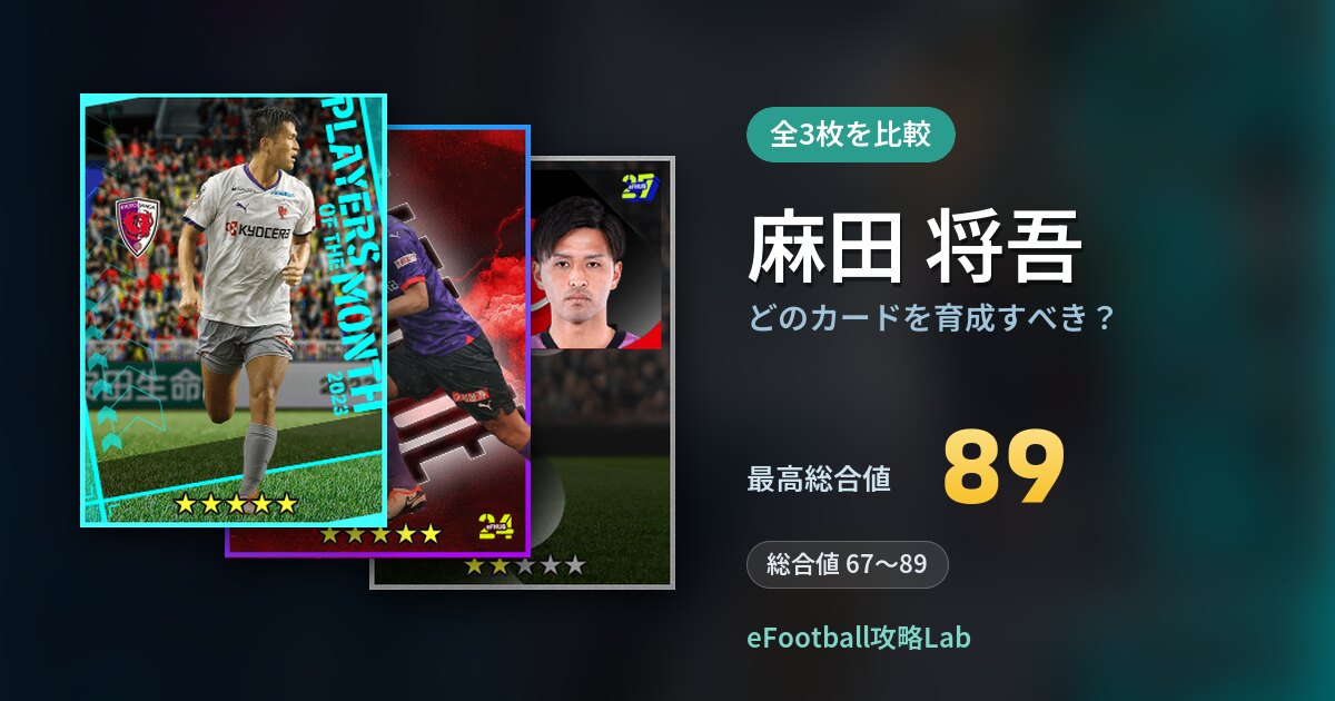 【イーフト】麻田 将吾はどのカードを育成すべき？全3枚を比較