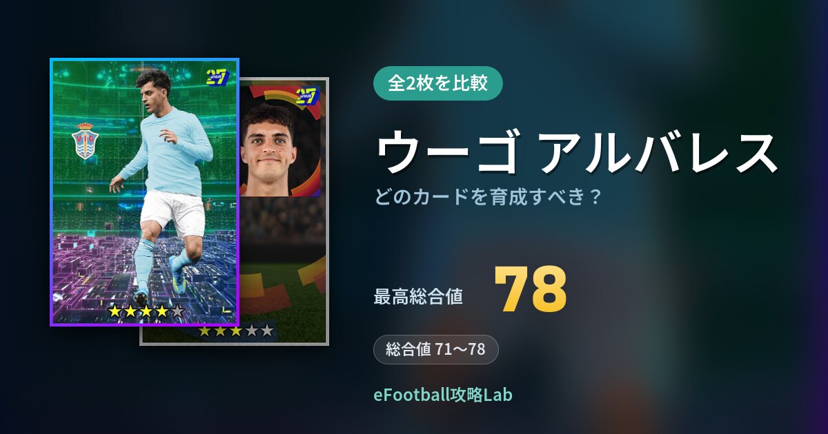 【イーフト】ウーゴ アルバレスはどのカードを育成すべき？全2枚を比較