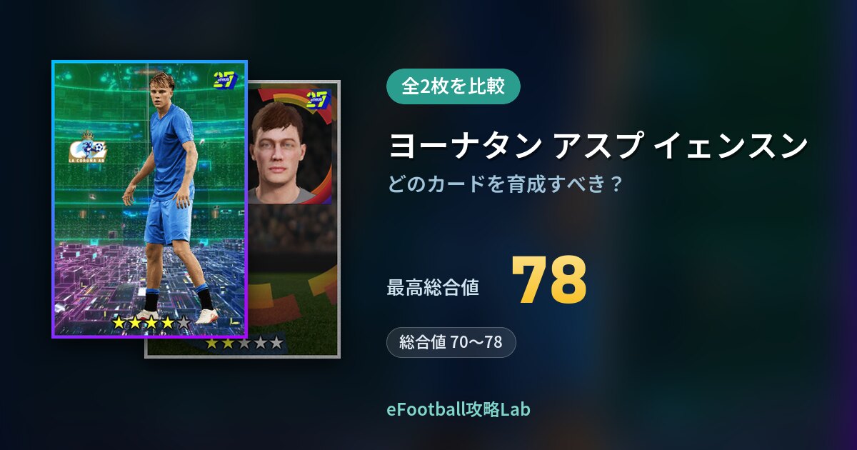【イーフト】ヨーナタン アスプ イェンスンの育成カード比較（全2枚）