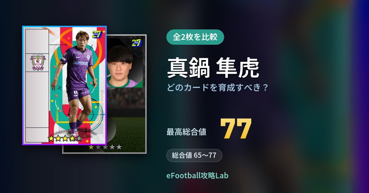 【イーフト】真鍋 隼虎はどのカードを育成すべき？全2枚を比較