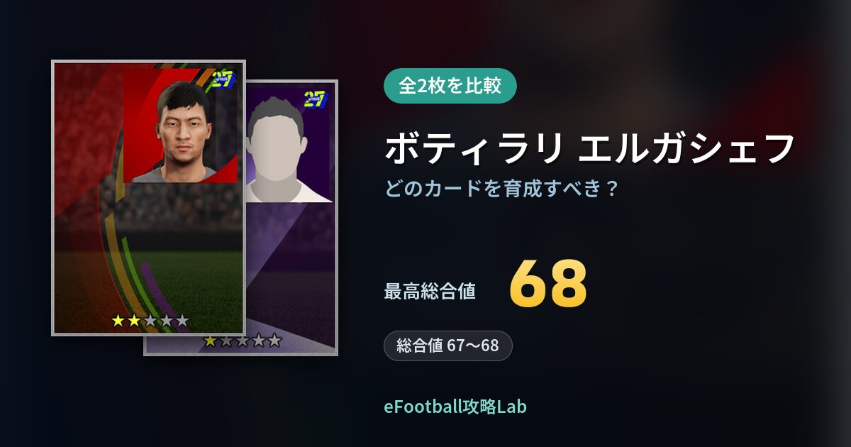 【イーフト】ボティラリ エルガシェフはどのカードを育成すべき？全2枚を比較