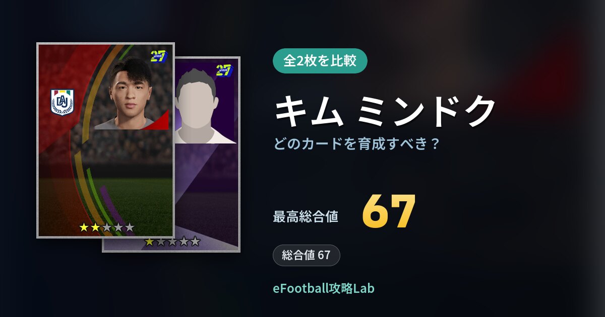 【イーフト】キム ミンドクはどのカードを育成すべき？全2枚を比較