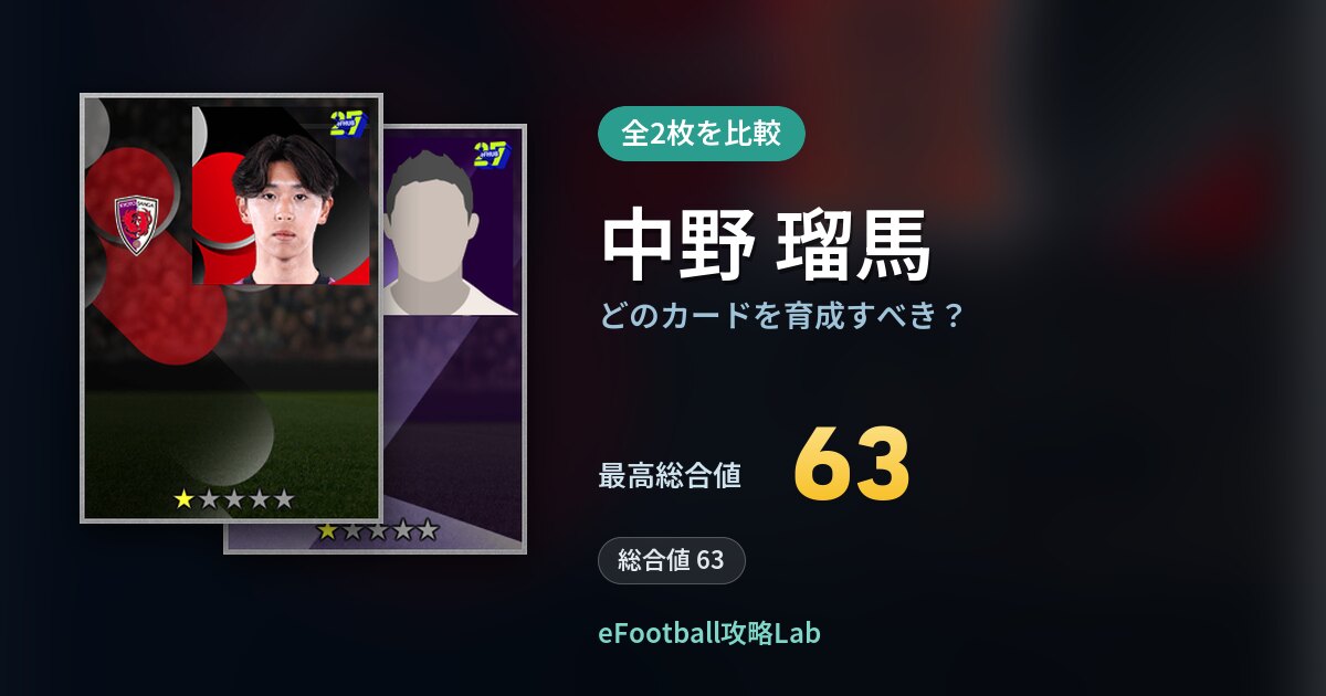 【イーフト】中野 瑠馬はどのカードを育成すべき？全2枚を比較