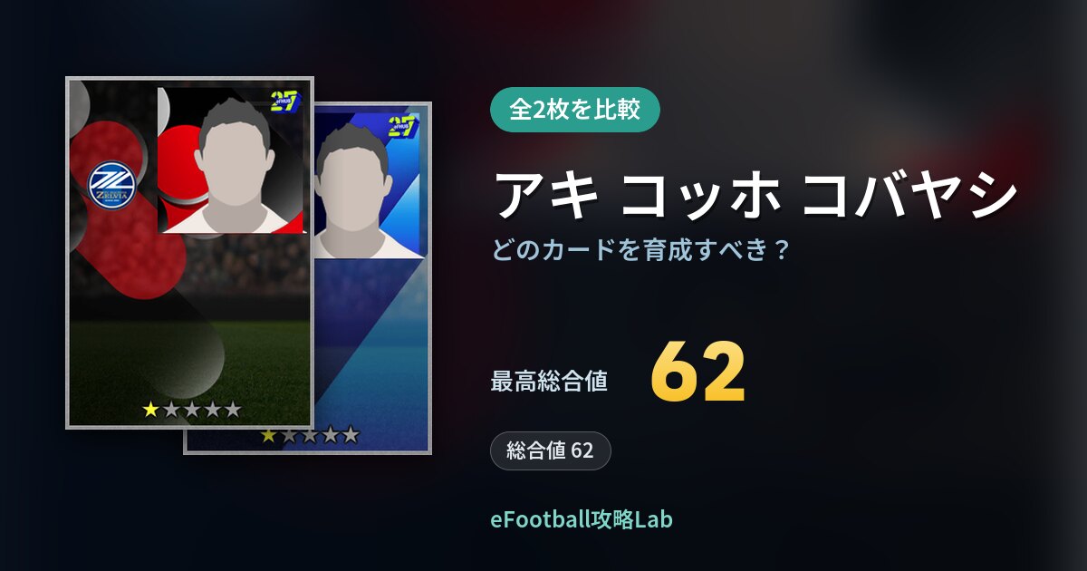 【イーフト】アキ コッホ コバヤシはどのカードを育成すべき?全2枚を比較