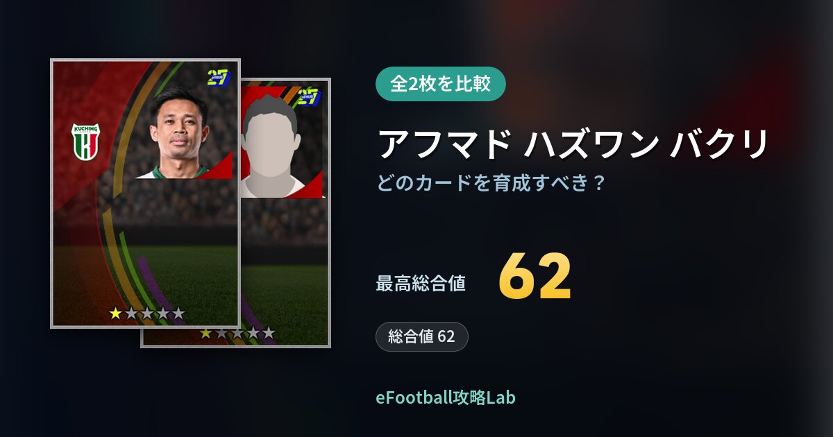 【イーフト】アフマド ハズワン バクリの育成カード比較（全2枚）