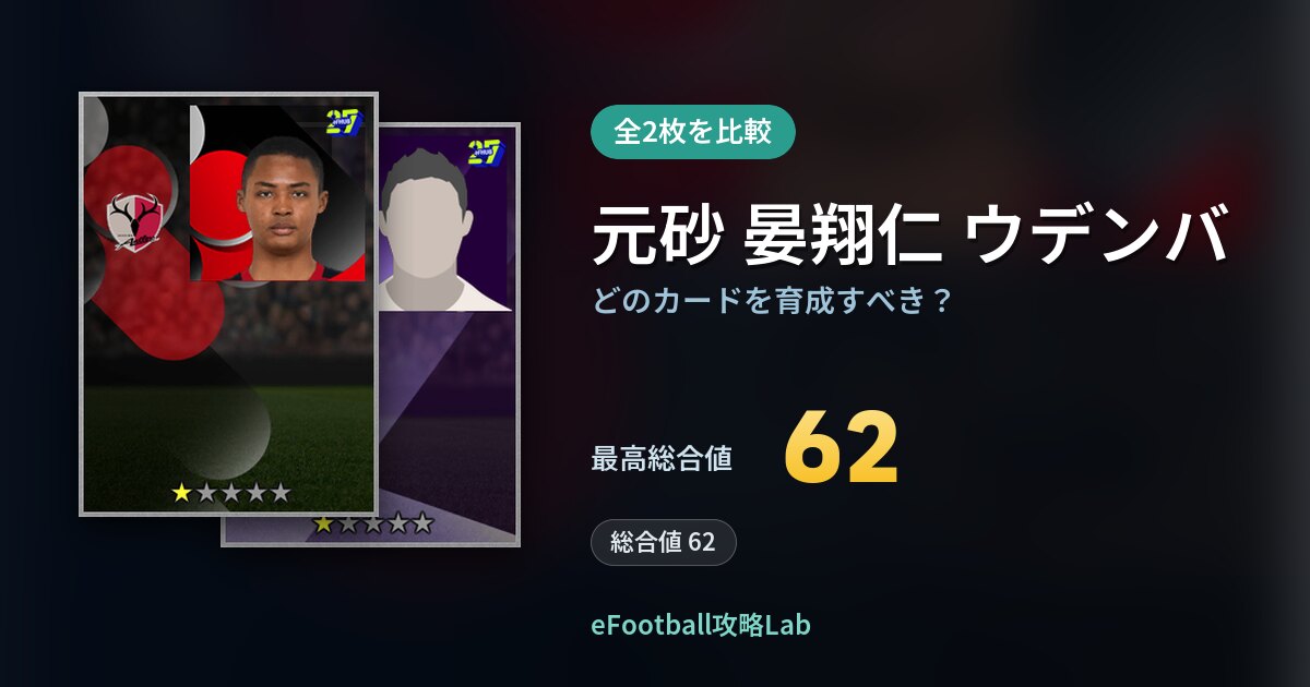 【イーフト】元砂 晏翔仁 ウデンバはどのカードを育成すべき?全2枚を比較