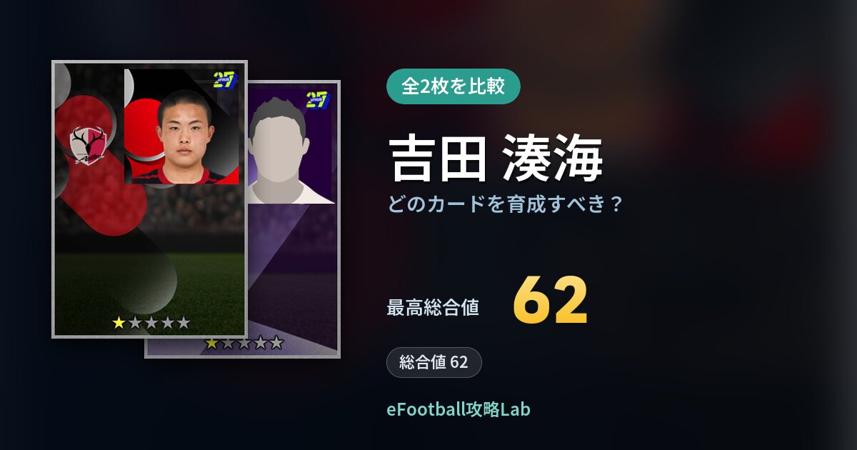 【イーフト】吉田 湊海はどのカードを育成すべき？全2枚を比較