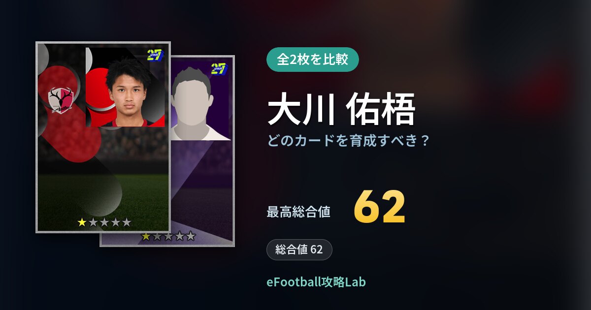 【イーフト】大川 佑梧はどのカードを育成すべき？全2枚を比較