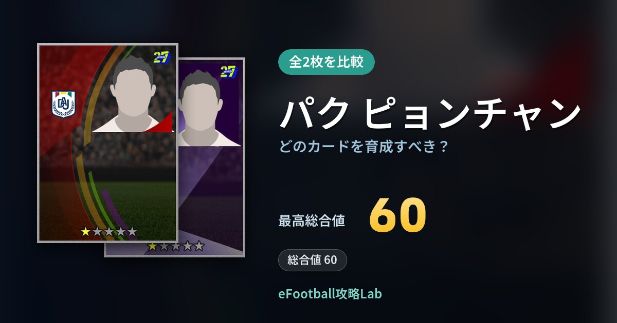 【イーフト】パク ピョンチャンはどのカードを育成すべき？全2枚を比較