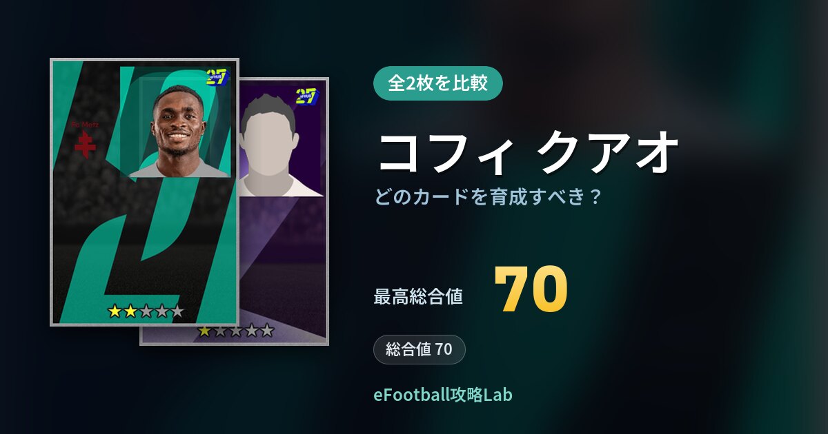 【イーフト】コフィ クアオはどのカードを育成すべき？全2枚を比較