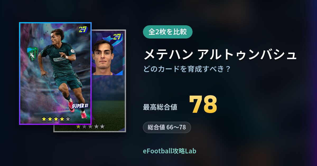 【イーフト】メテハン アルトゥンバシュの育成カード比較（全2枚）