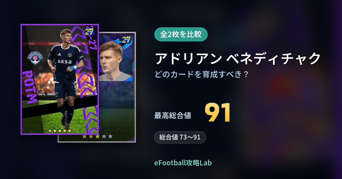 【イーフト】アドリアン ベネディチャクの育成カード比較（全2枚）