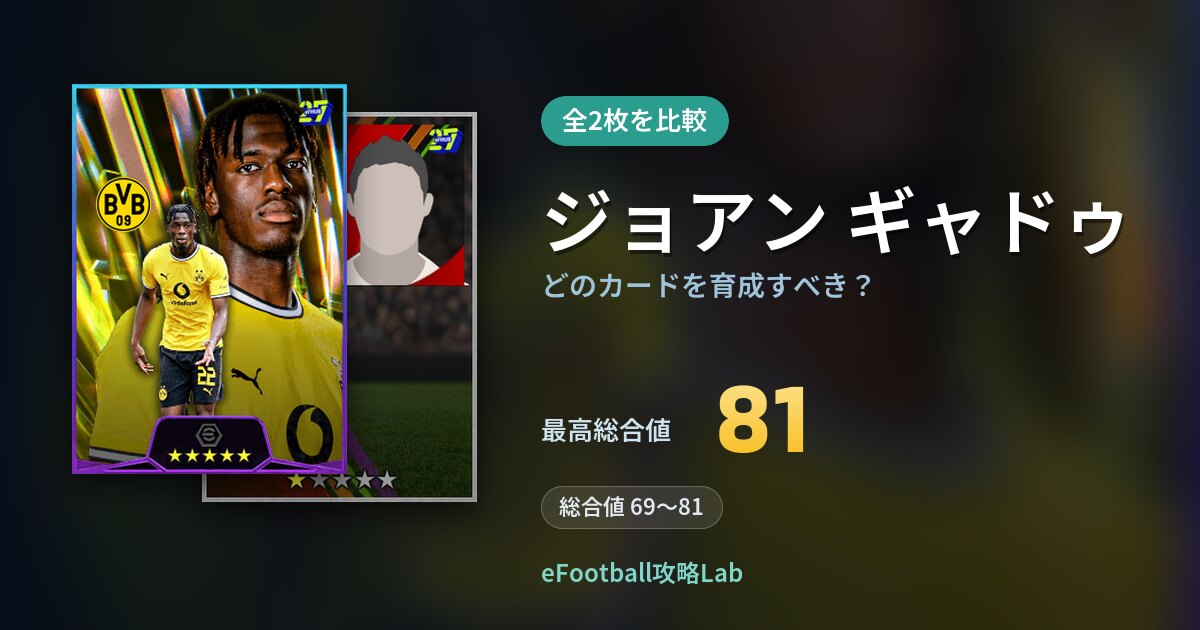 【イーフト】ジョアン ギャドゥはどのカードを育成すべき？全2枚を比較