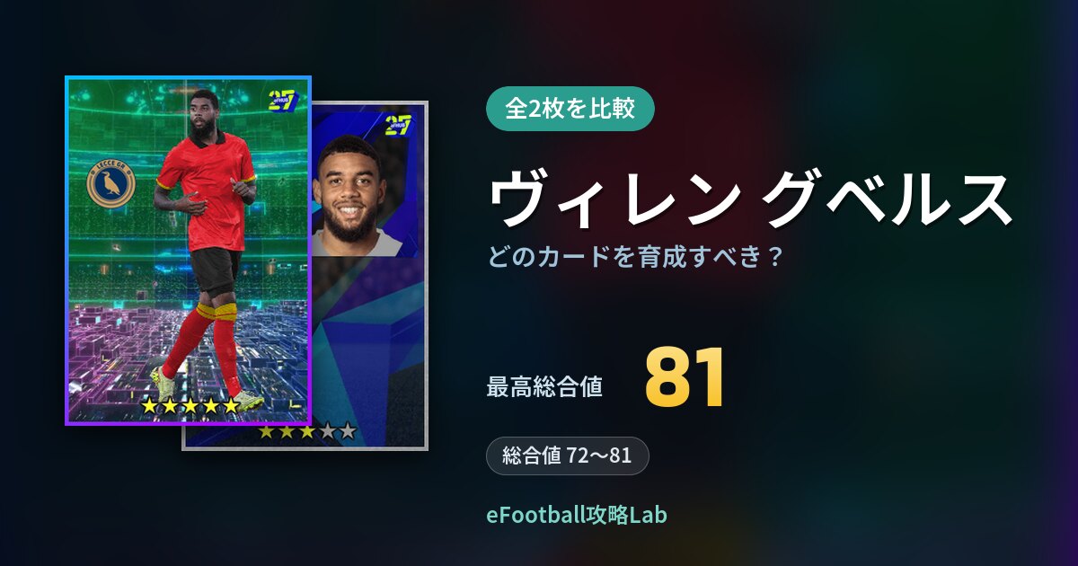 【イーフト】ヴィレン グベルスはどのカードを育成すべき?全2枚を比較