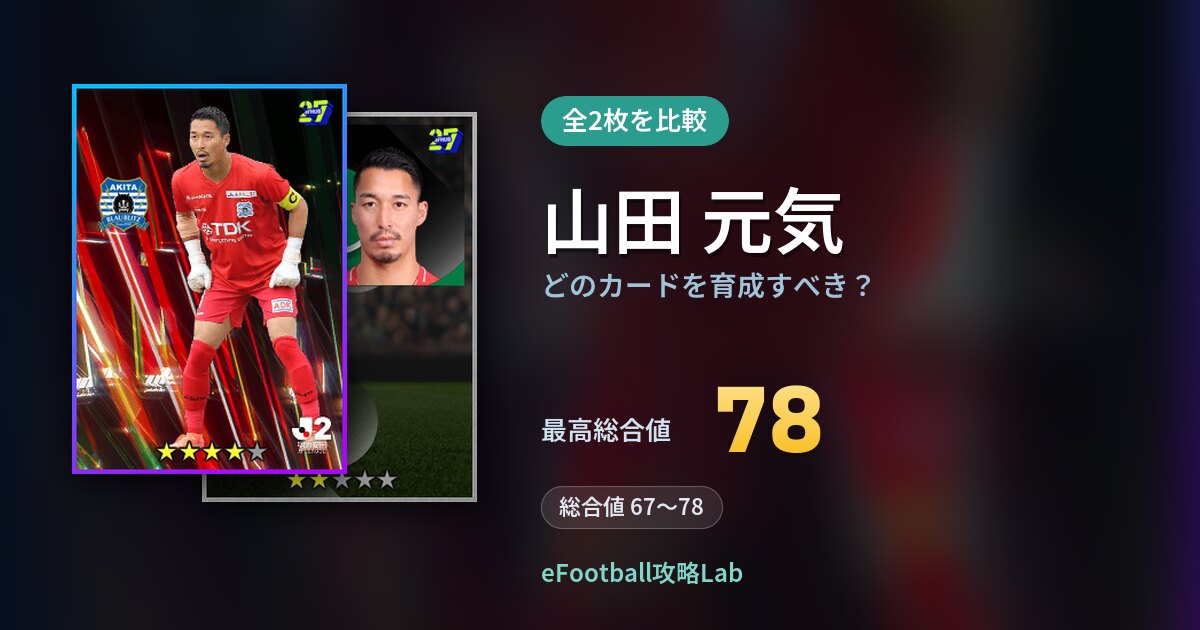 【イーフト】山田 元気はどのカードを育成すべき？全2枚を比較
