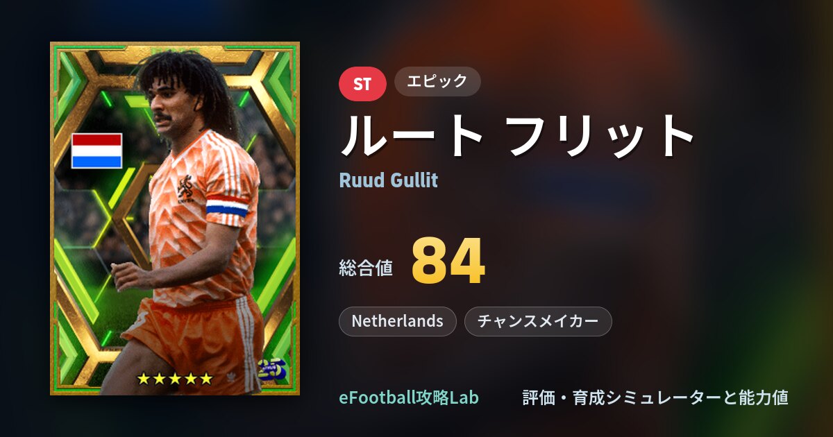 プロスターズ　シリーズ1  “ルートフリット” イーフト】ルート フリットの育成・能力値（エピック84・Netherlands