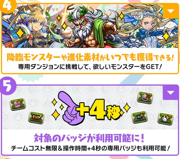 パズドラパスの特典4と5の案内画像