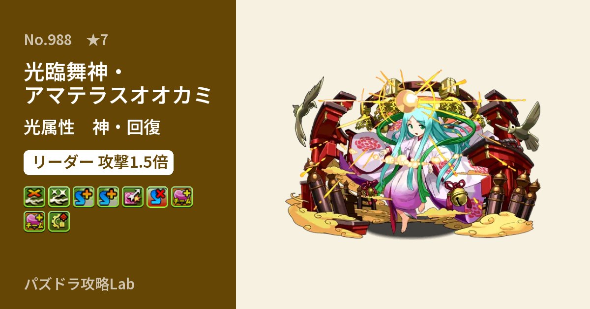 【パズドラ】光臨舞神・アマテラスオオカミの性能・覚醒・スキルのアイキャッチ