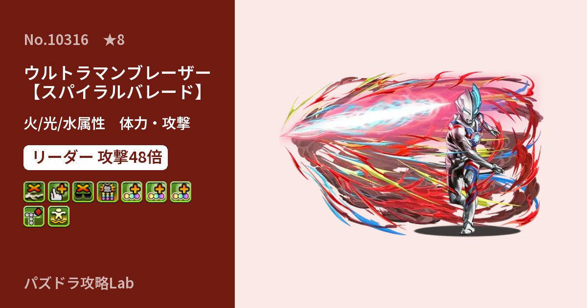 【パズドラ】ウルトラマンブレーザー【スパイラルバレード】の性能・覚醒・スキルのアイキャッチ