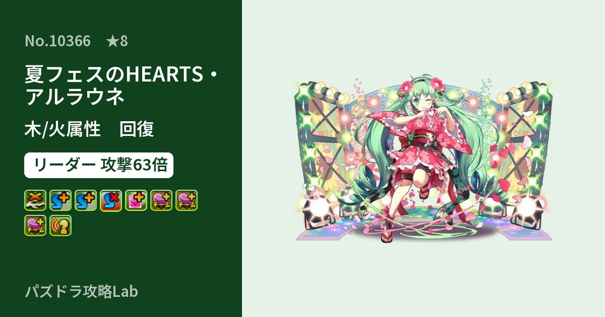 【パズドラ】夏フェスのHEARTS・アルラウネの性能・覚醒・スキルのアイキャッチ