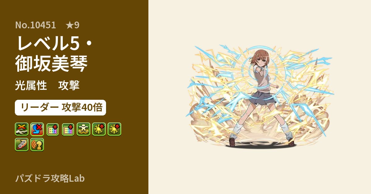 【パズドラ】レベル5・御坂美琴の性能・覚醒・スキルのアイキャッチ