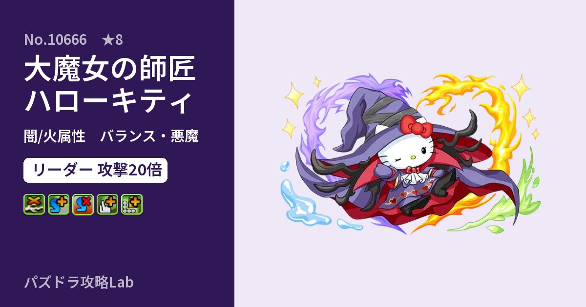 【パズドラ】大魔女の師匠ハローキティの性能・覚醒・スキルのアイキャッチ