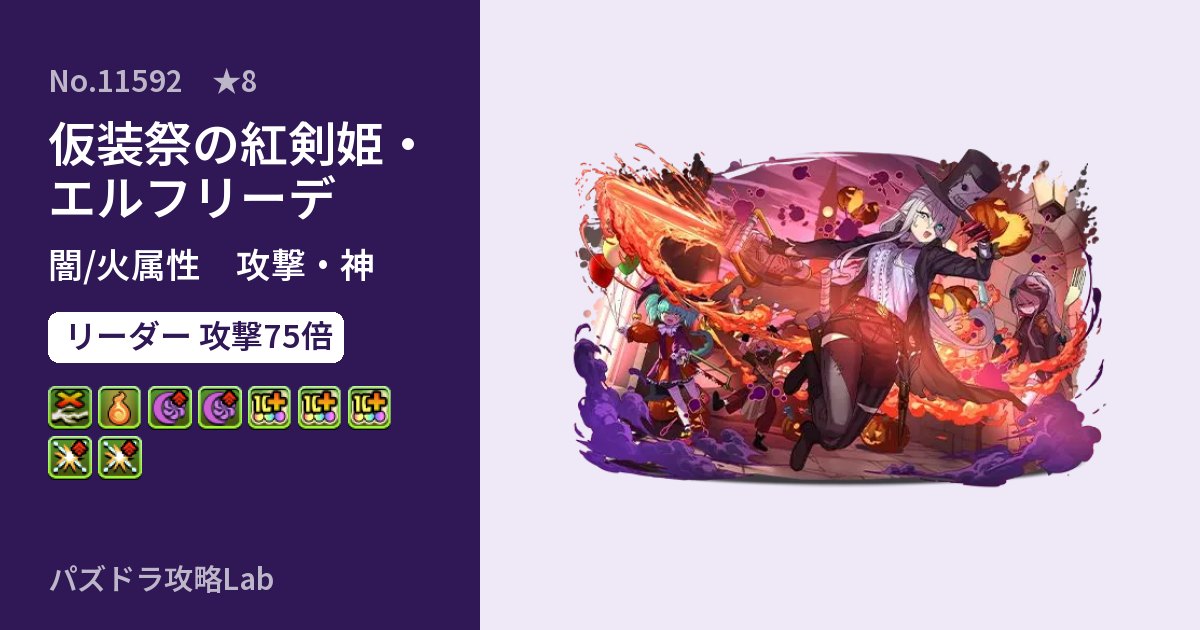 【パズドラ】仮装祭の紅剣姫・エルフリーデの性能・覚醒・スキルのアイキャッチ