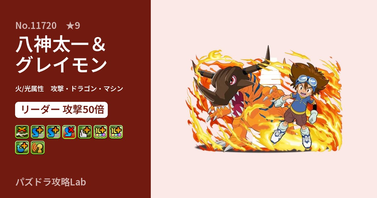 【パズドラ】八神太一＆グレイモンの性能・覚醒・スキルのアイキャッチ