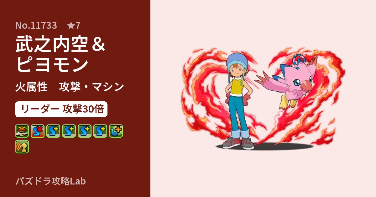 【パズドラ】武之内空＆ピヨモンの性能・覚醒・スキルのアイキャッチ