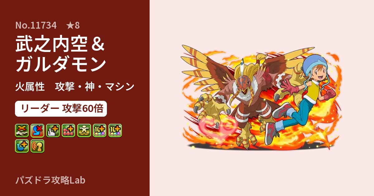 【パズドラ】武之内空＆ガルダモンの性能・覚醒・スキルのアイキャッチ