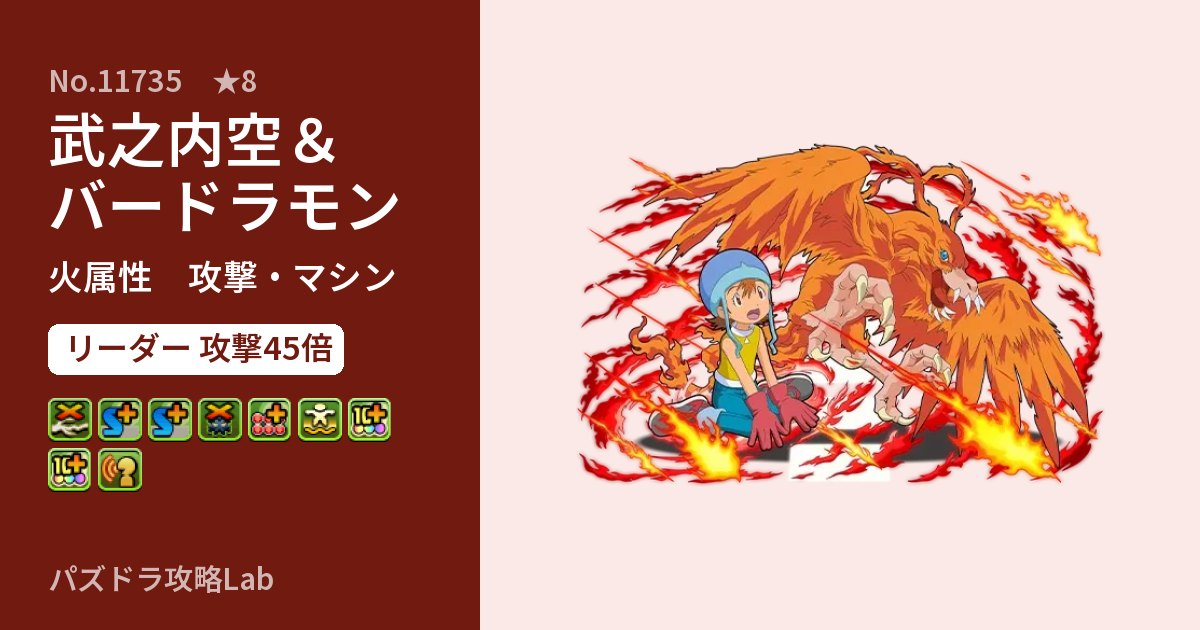 【パズドラ】武之内空＆バードラモンの性能・覚醒・スキルのアイキャッチ
