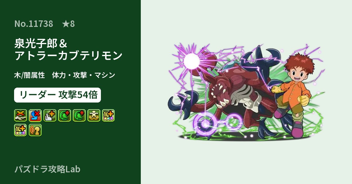 【パズドラ】泉光子郎&アトラーカブテリモンの性能・覚醒・スキルのアイキャッチ