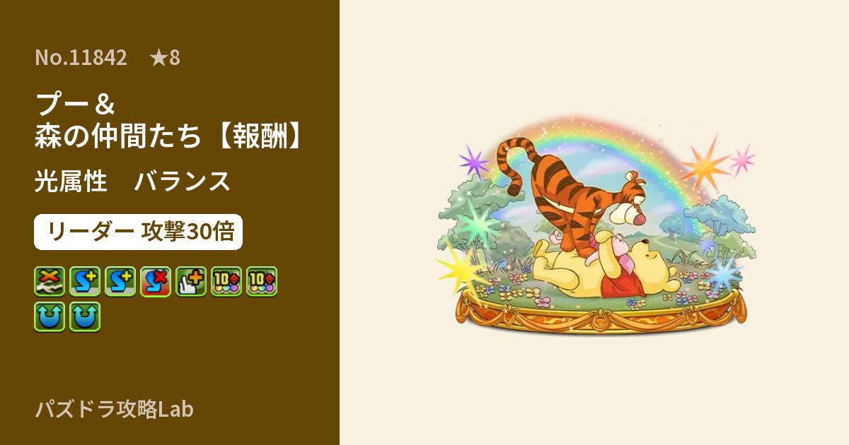 【パズドラ】プー＆森の仲間たち【報酬】の性能・覚醒・スキルのアイキャッチ